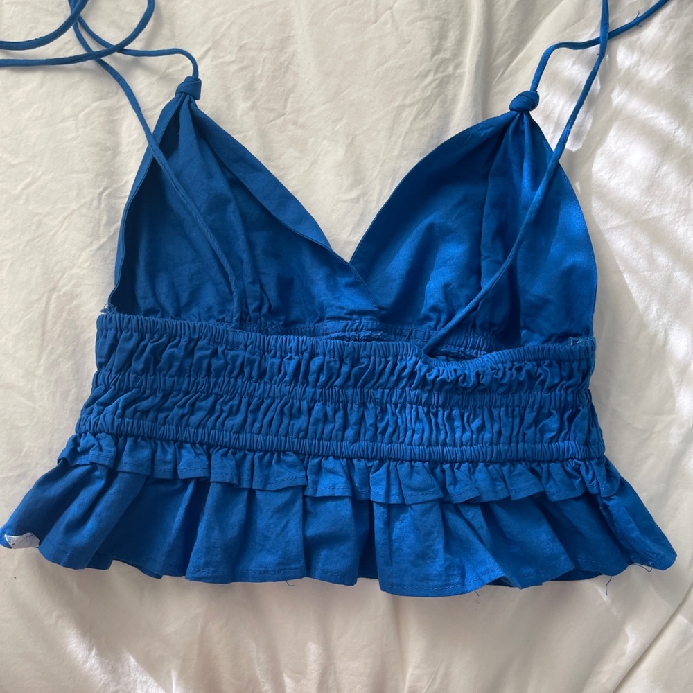 Blue Halter Neck Ruffle Top - Picture 3 of 3